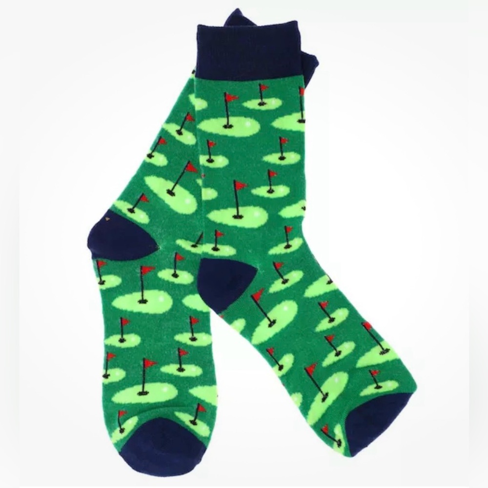 Golf Pro Crazy Socks NWOT Hole In One Green Red Blue Stretchy Crew Dress OS
